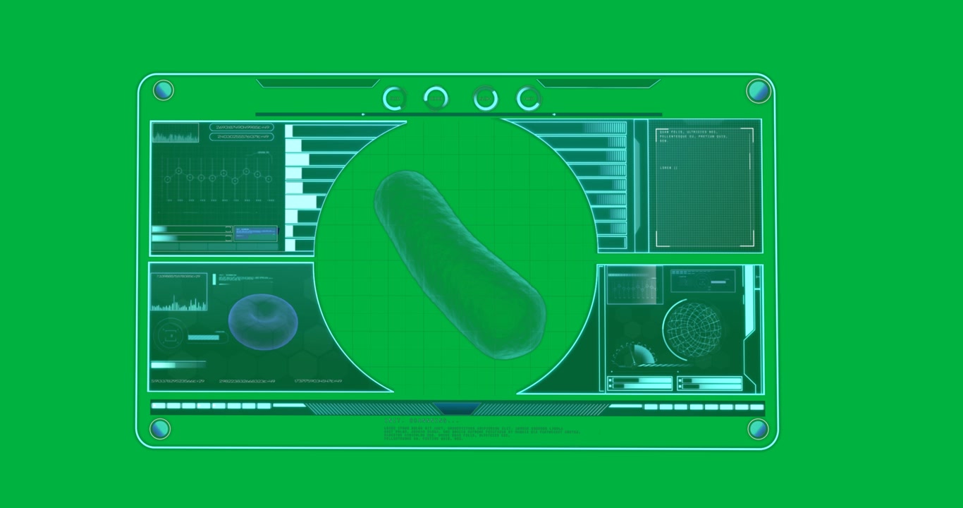 Microscopic Bacteria Cell Displayed on Digital Medical Interface