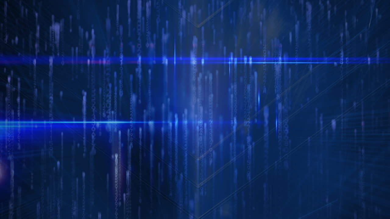 Animation of glowing blue light trails over black background