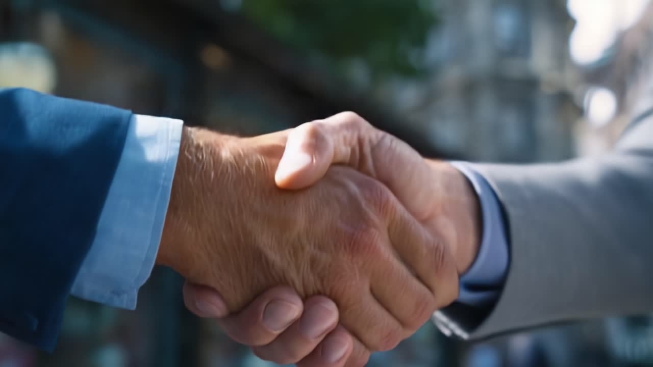 A Business Partnership Solidified through a Firm Handshake Captured in Dynamic Close-up Shots Emphasizing Trust and Professionalism in a Corporate Setting
