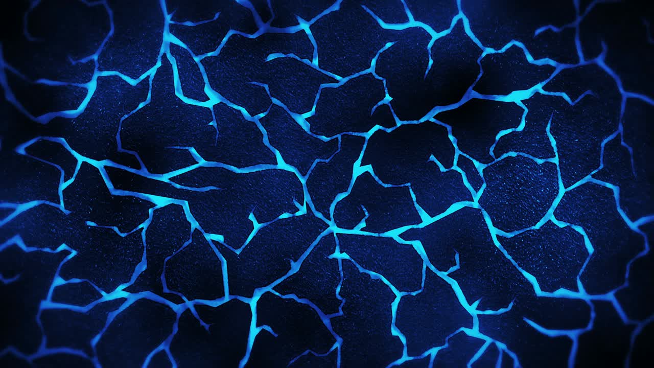 Dark background with blue cracked ground. Smoke, Fog, Dust. Loop animation of molten lava. Earth surface. Heat burning floor.