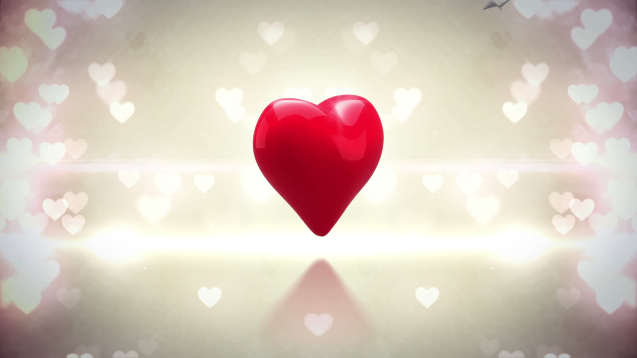 은 심장은 반이는 배경에서 돌고 폭발합니다.