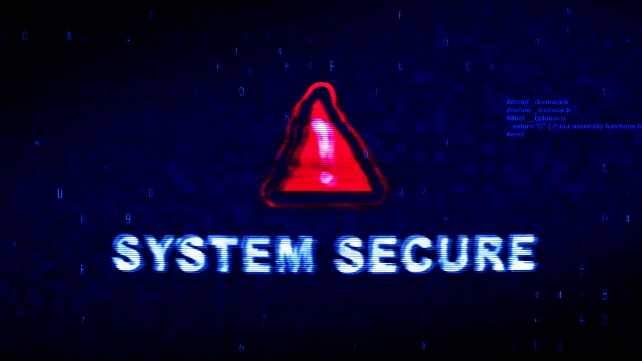 texto seguro del sistema ruido digital contracción glitch distorsión efecto ciclo de error animación.