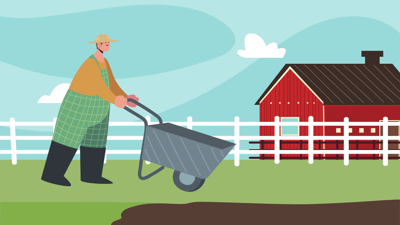 남자 농부 노동자 캐릭터 애니메이션