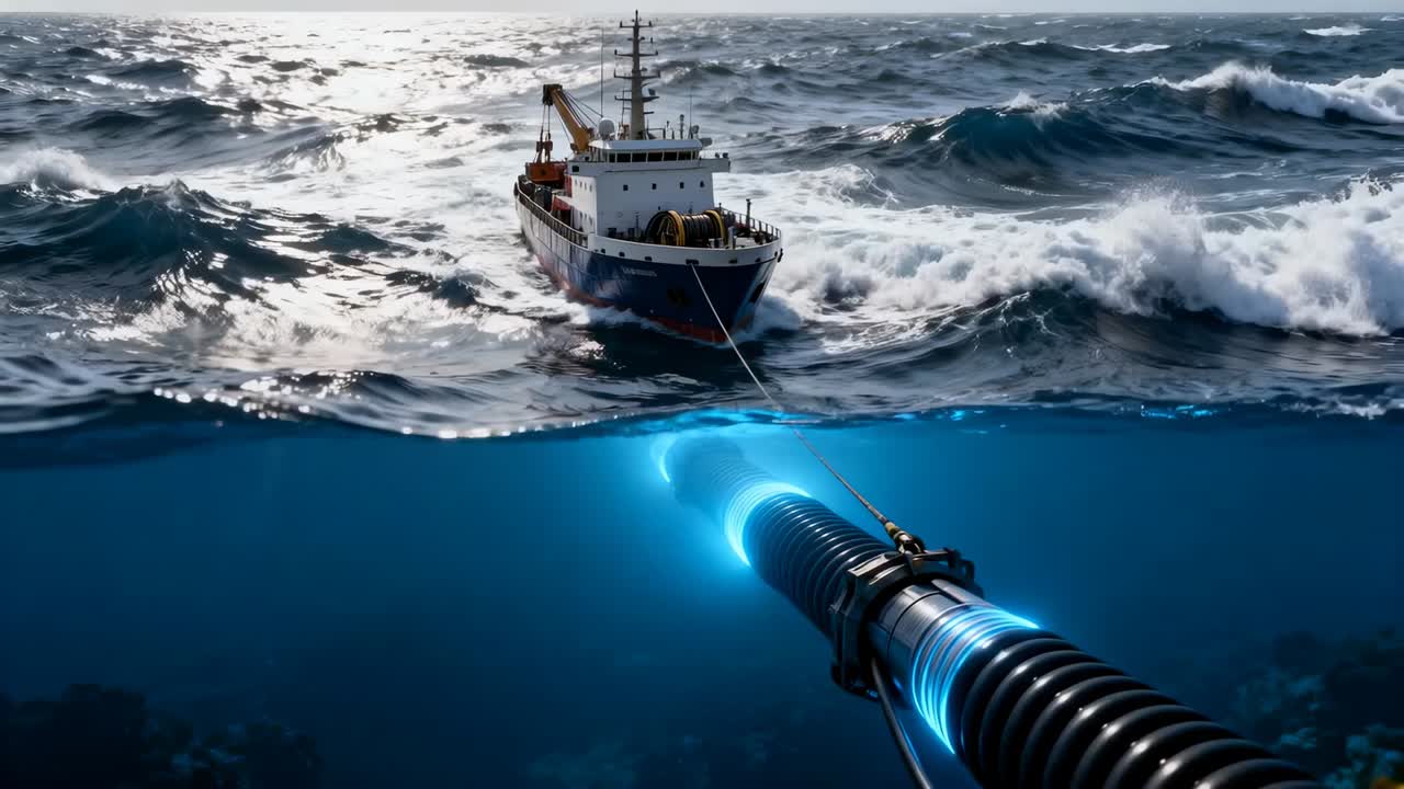 Movimento orizzontale della camera mentre un'imbarcazione di supporto traina un ROV collegato verso la superficie per il recupero in mare, argano