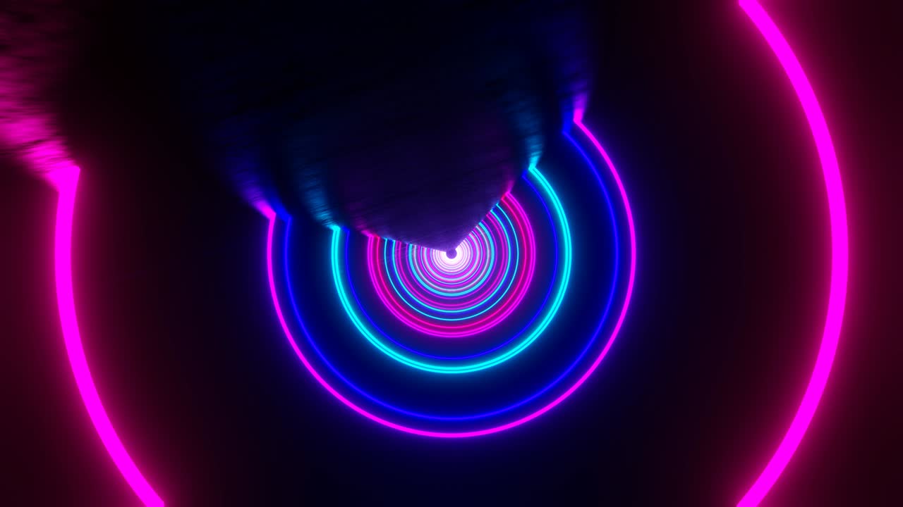3d render seamless VJ loop with infinity flight inside circle neon lights tunnel