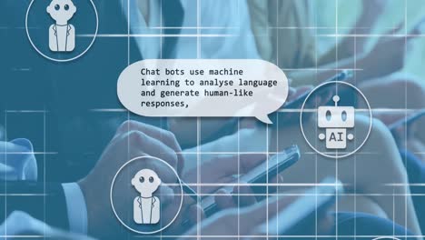 animación del procesamiento de datos ai sobre diversas personas que utilizan tabletas
