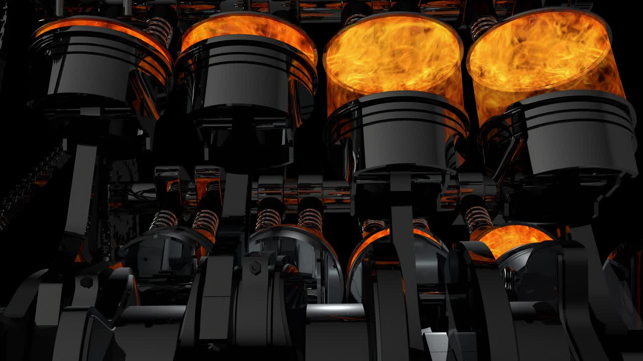 느린 카메라 패닝과 함께 v8 엔진의 근접 작업 애니메이션