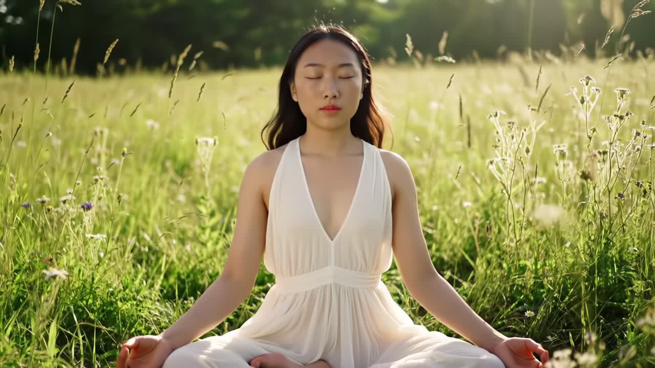 A Serene Meditation Experience in a Lush Green Meadow: Finding Inner Peace and Tranquility Among Nature's Beauty
