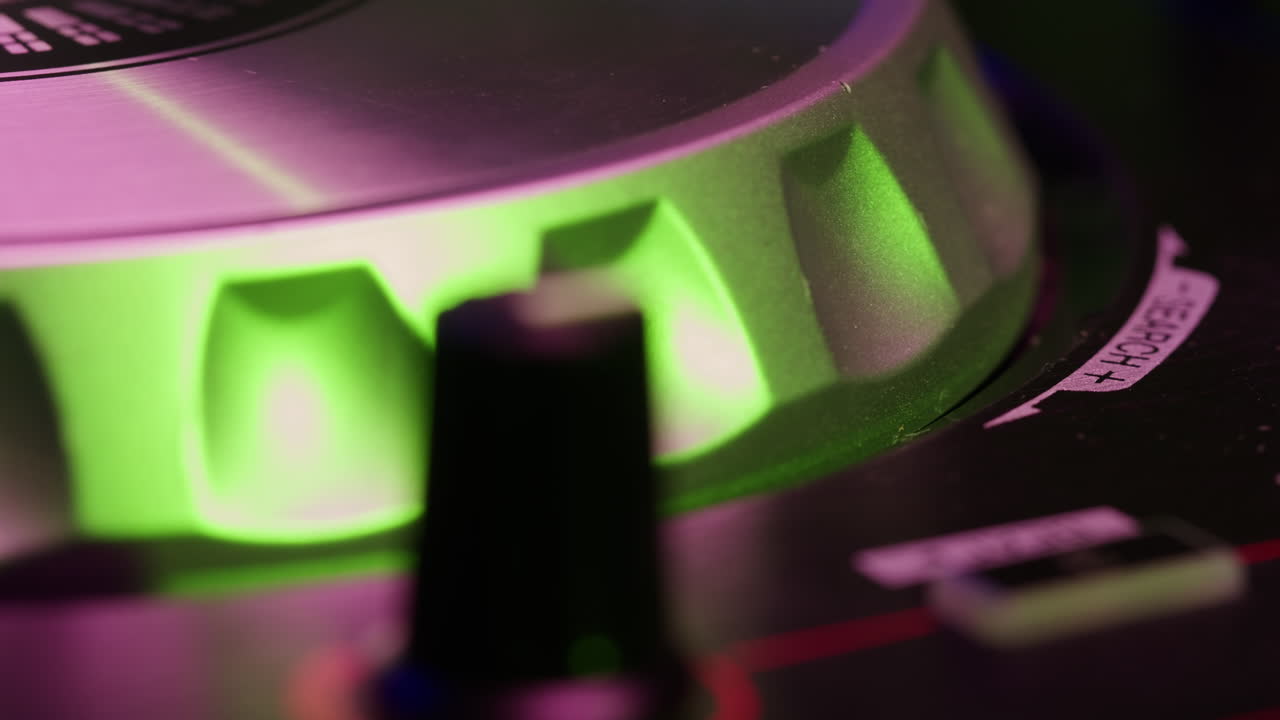 Vibrant DJ Mix Performance Closeup view of hands and equipment during a live music performance, city event, dj set in music techno club