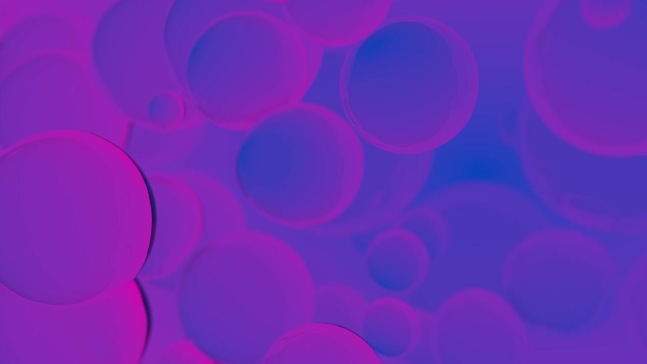 Abstract colorful bubbles. Blue and pink gradient background advertisement. Modern trendy banner or poster design. Dynamic bouncing balls and copy space for text. 3d animation of 4K