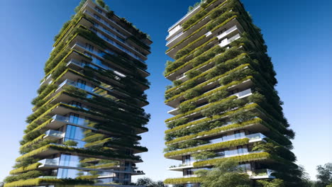 modern sustainable buildings with extensive vertical gardens