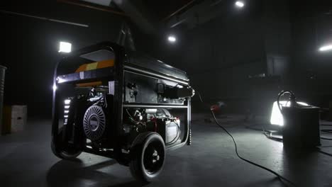 industrial generator in a dark workshop