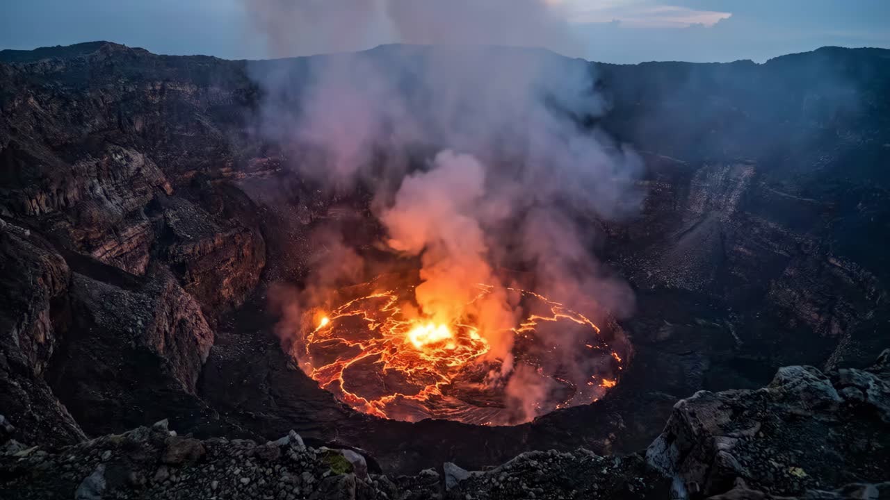 Volcanic Eruption in a Crater