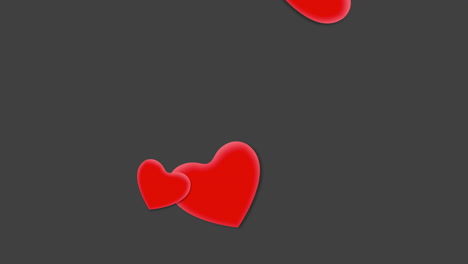 fly red romantic hearts on black gradient
