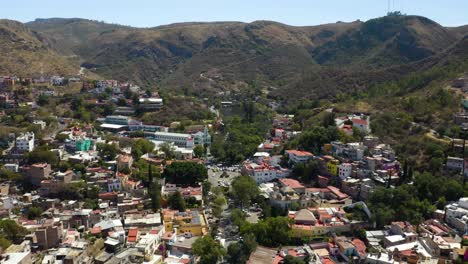 Birds-Eye-View-of-Guanajuato-Suburbs,-City-Built-into-the-Mountains