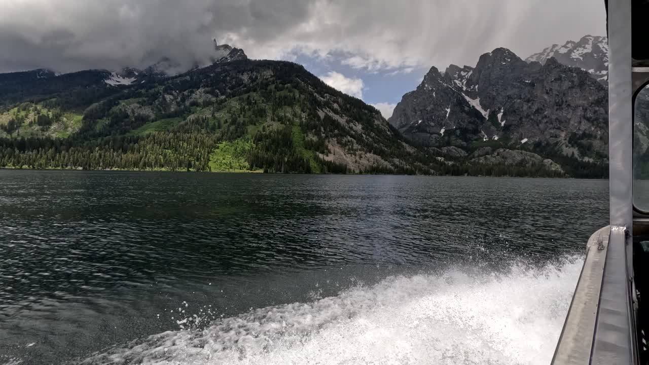 Scenic Boat Tours On Jenny Lake, Grand Teton National Park, Wyoming, USA. 4K Passenger POV