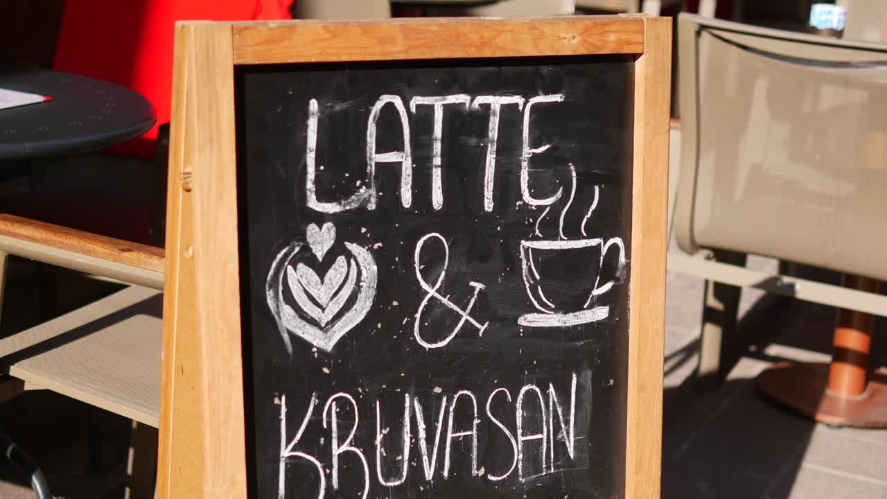Outdoor Cafe Menu Board with Latte and Croissant