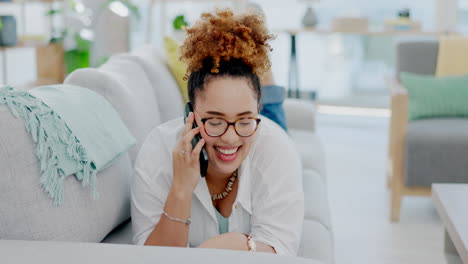 Laughing,-relax-and-woman-on-a-phone-call