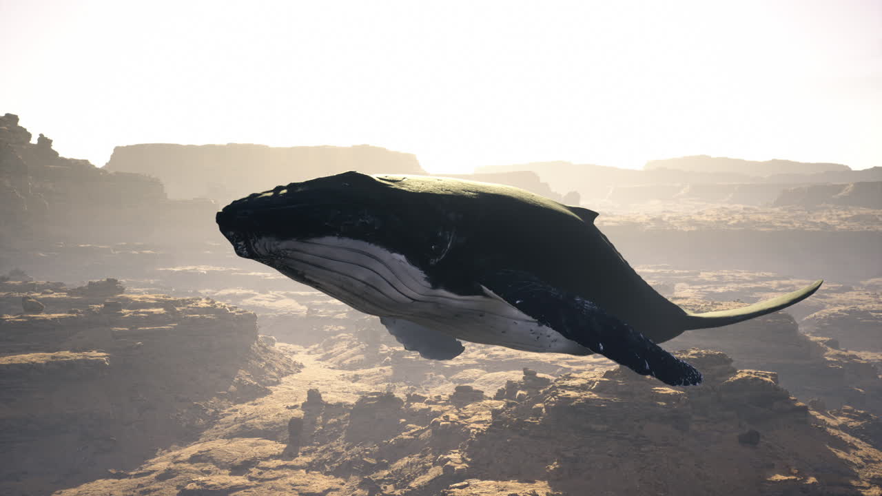 Whale soaring above the grand canyon during a bright afternoon
