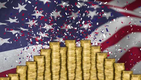 Digital-animation-of-confetti-falling-on-the-pile-of-gold-coins-4k