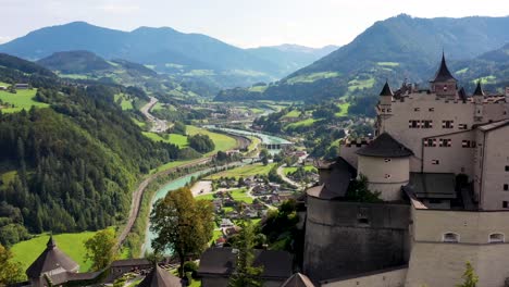 amazing aerial view of alpine castle werfen near salzburg, austrian alps, austria, europe