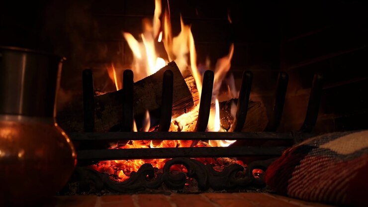 Cozy Fireplace Burning with Glowing Embers