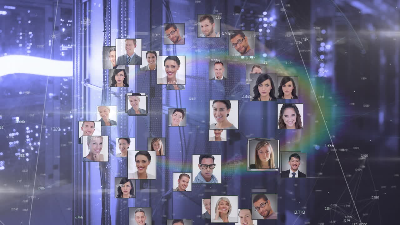 animación del globo y los iconos de las personas en la sala del servidor