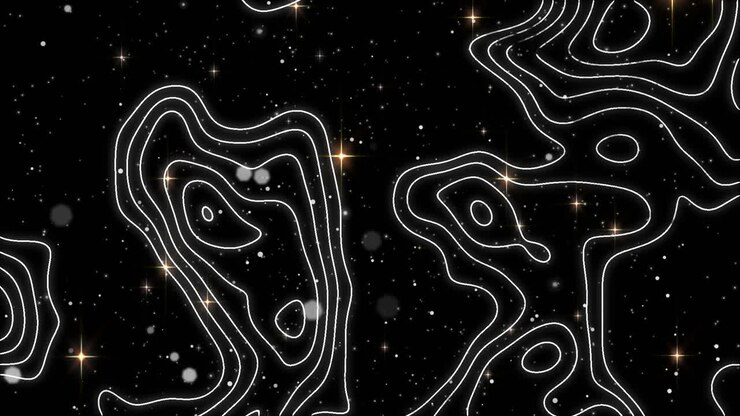 Animazione di una mappa di linee e luci brillanti su sfondo nero.