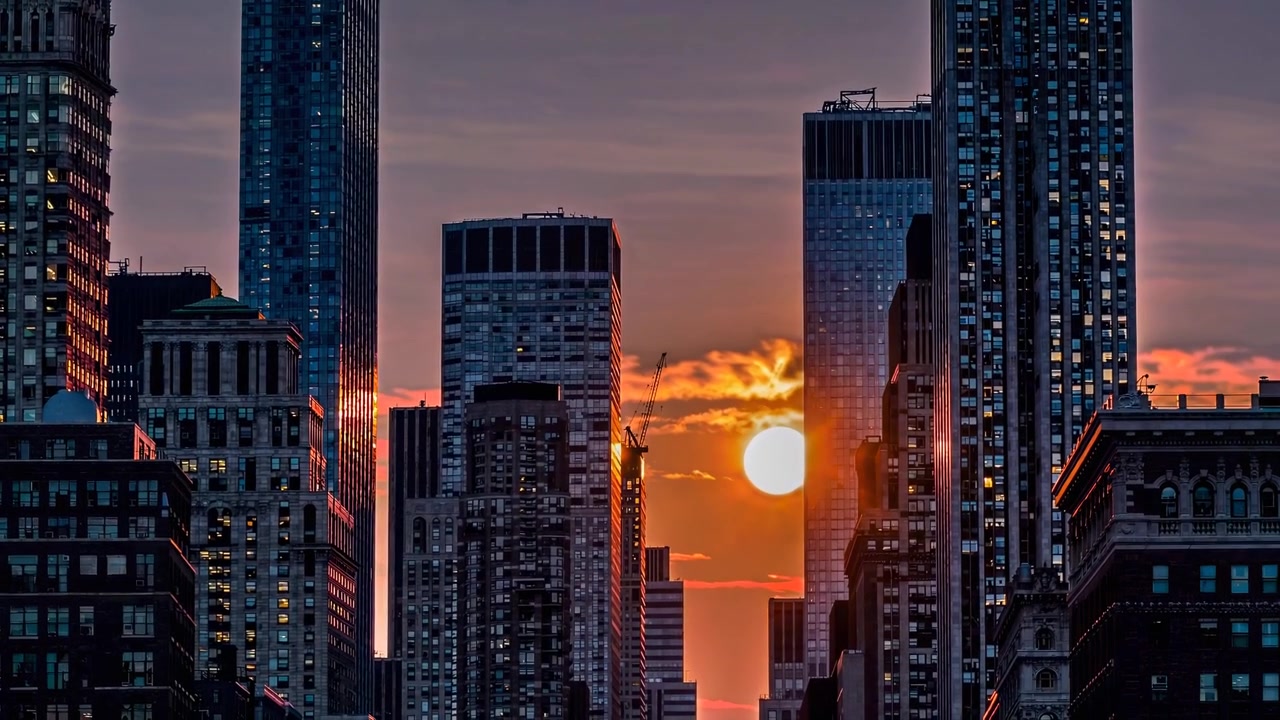 Time-lapse do Pôr do Sol Atrás dos Arranha-céus da Cidade