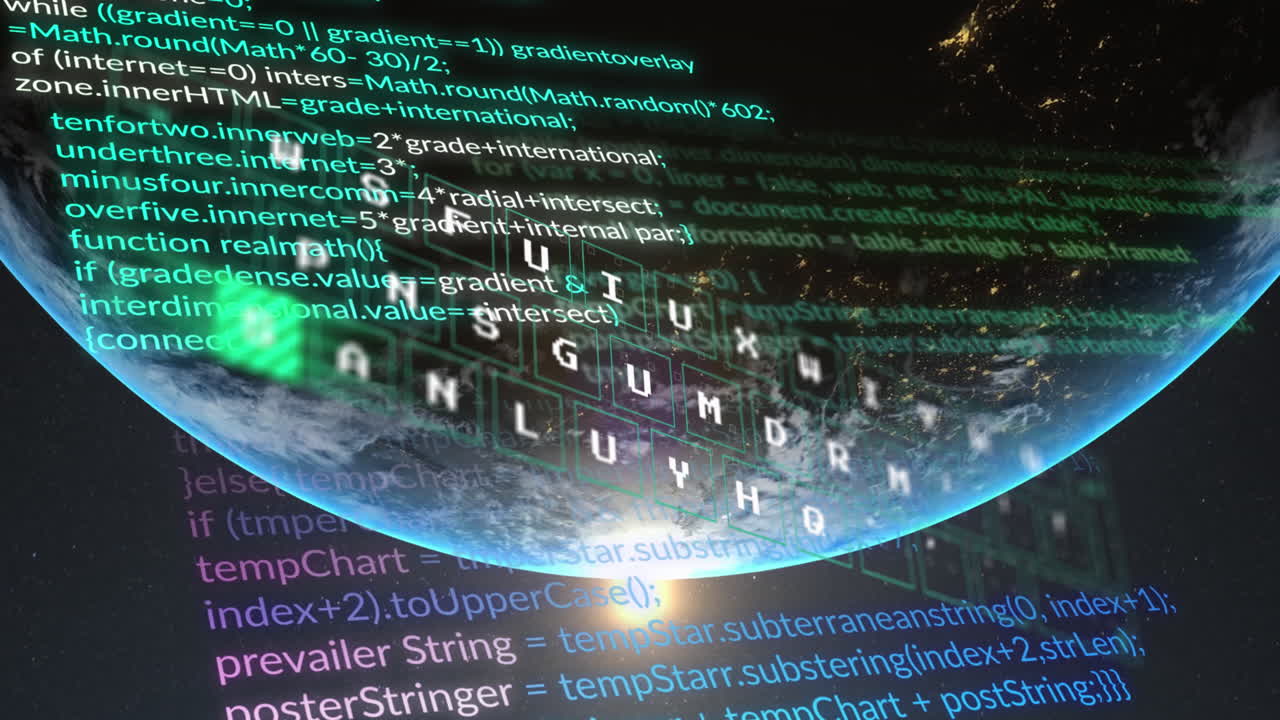 Animation of computer data processing over globe