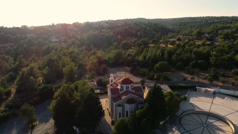 Aerial-drone-footage-of-Archangel-Michael-church-in-Souni-Zanakia,-Limassol,-Cyprus