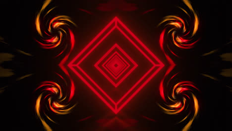 animation of spiral flames and res squares on black background