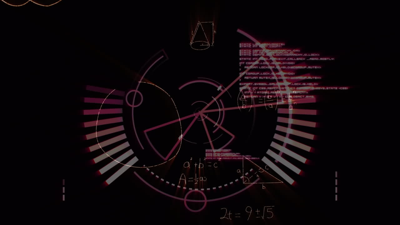 검은색 배경에 스 스캔을 통해 수학적 방정식의 애니메이션