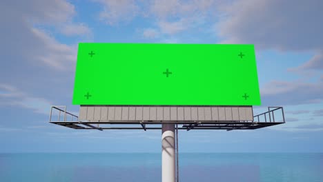 blank green screen billboard over water