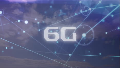 animación de texto 6g, red de conexiones y procesamiento de datos