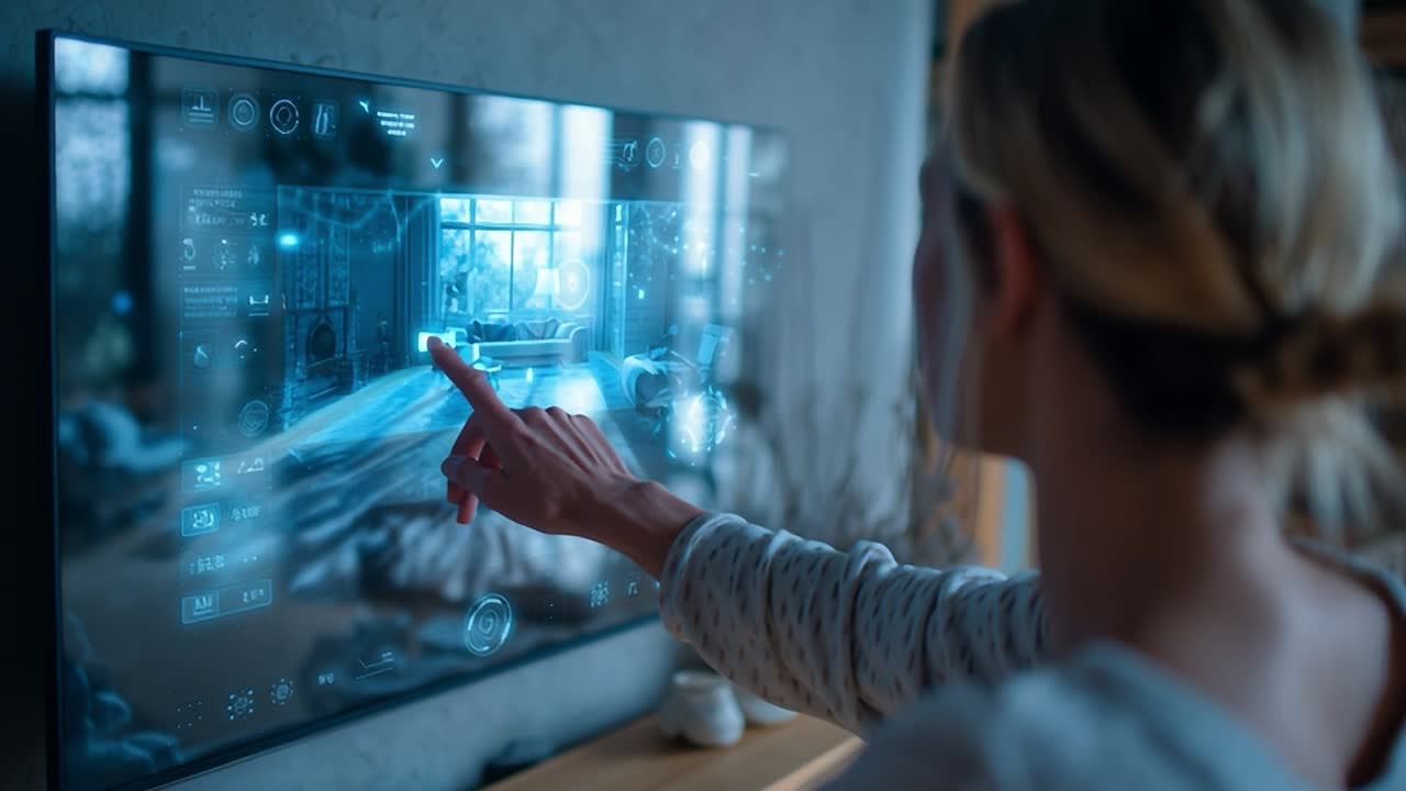 Interactive technology display in modern living room setting