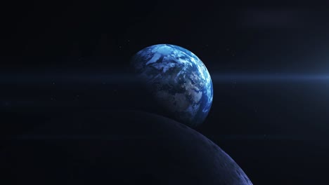 space view of planet earth with moon foreground