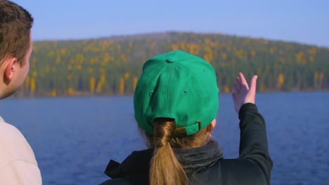 autumn lakeside scenery with person