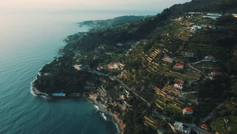 coastal italian landscape with terraced hills