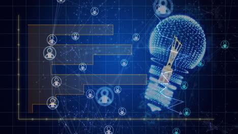 animation of light bulb, connections with ai icons and data processing