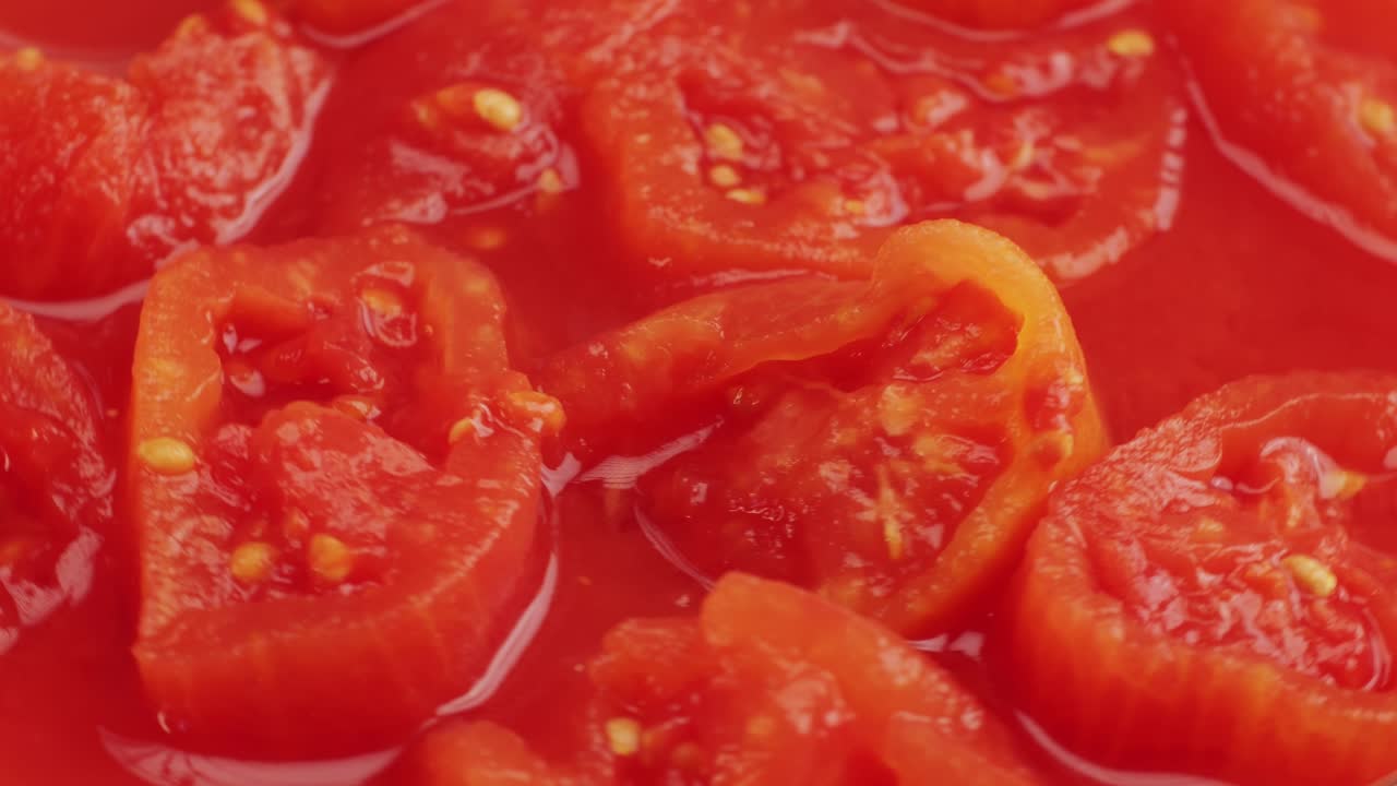 Close-up of sliced tomatoes in sauce