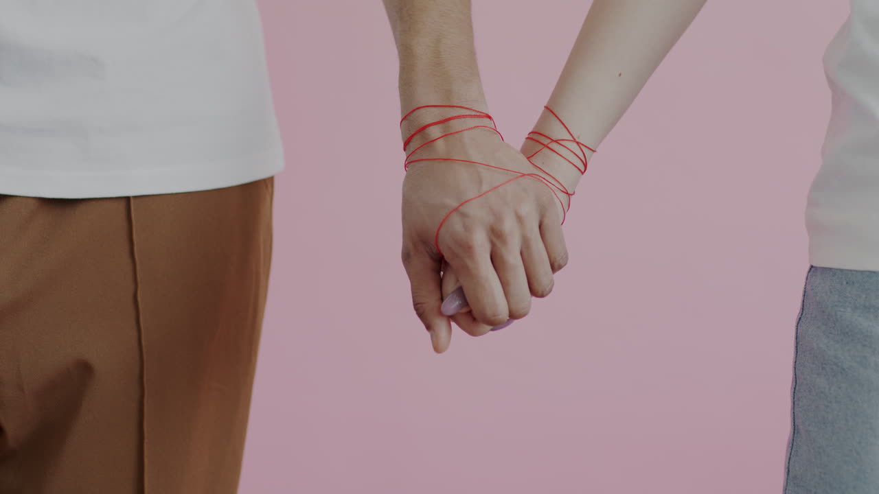 Couple Holding Hands with Red String