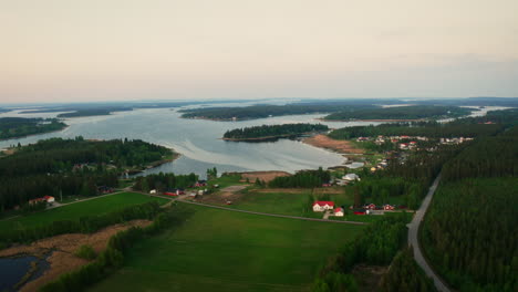 aerial drone video of northern sweden landscape with forest lakes and rivers