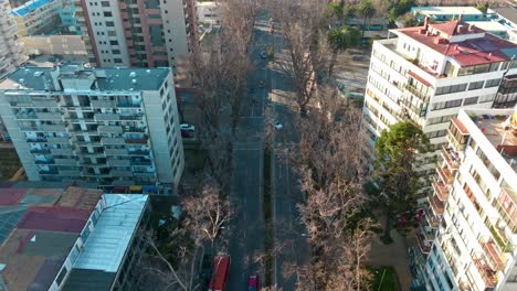 Aerial-view-dolly-in-of-Libertad-Avenue-during-morning-in-Viña-del-Mar,-Chile