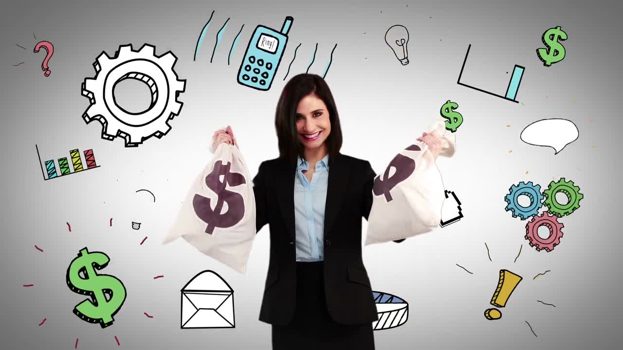 video compuesto de mujer de negocios sosteniendo bolsas de dinero