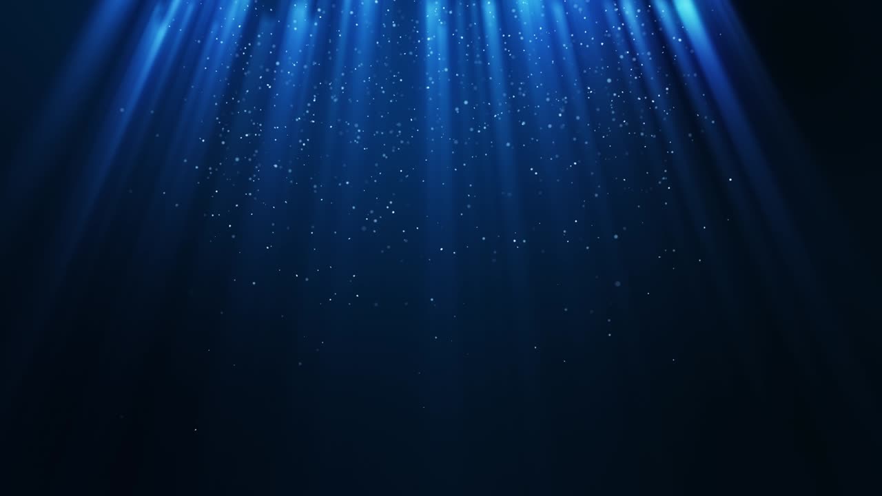 무결한 루프, 어두운 밝은 파란색 입자가 추상적인 애니메이션 배경으로 떨어지고 박이는 빛 어리 입자를 형성합니다.