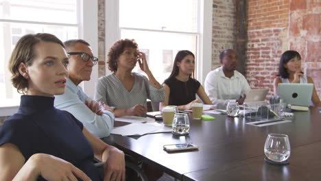 los empresarios escuchan la presentación de la sala de juntas filmada en r3d