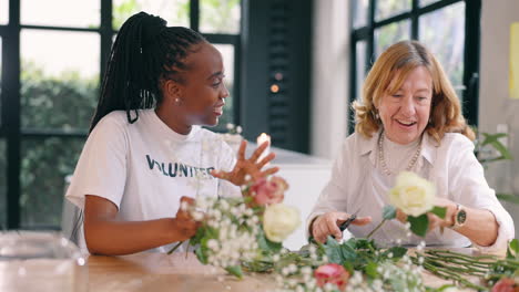 Volunteer Mentoring Seniors in Floral Arrangement