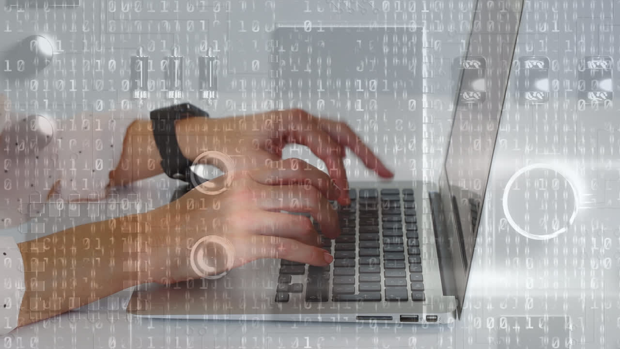 animación del procesamiento de datos con las manos utilizando una computadora portátil