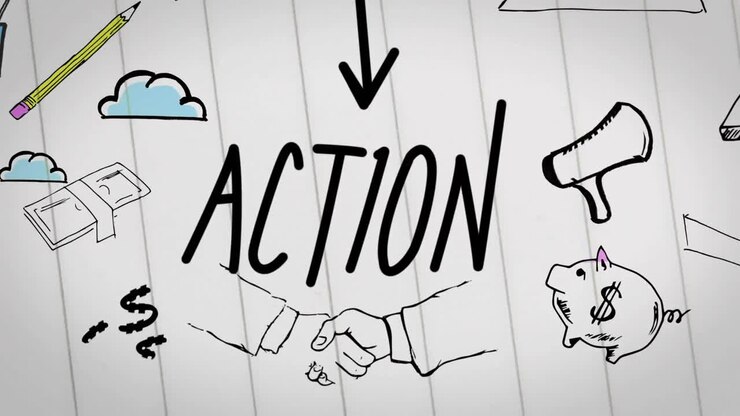 Arrow and pencil drawing animation over lined paper background with doodles